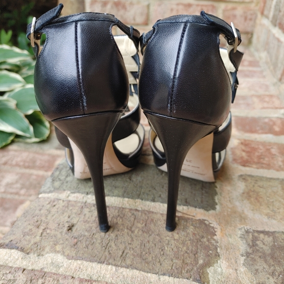 JIMMY CHOO BLACK LEATHER STUDDED FRINGE PLATFORM SANDALS, 39 - Picture 9 of 16